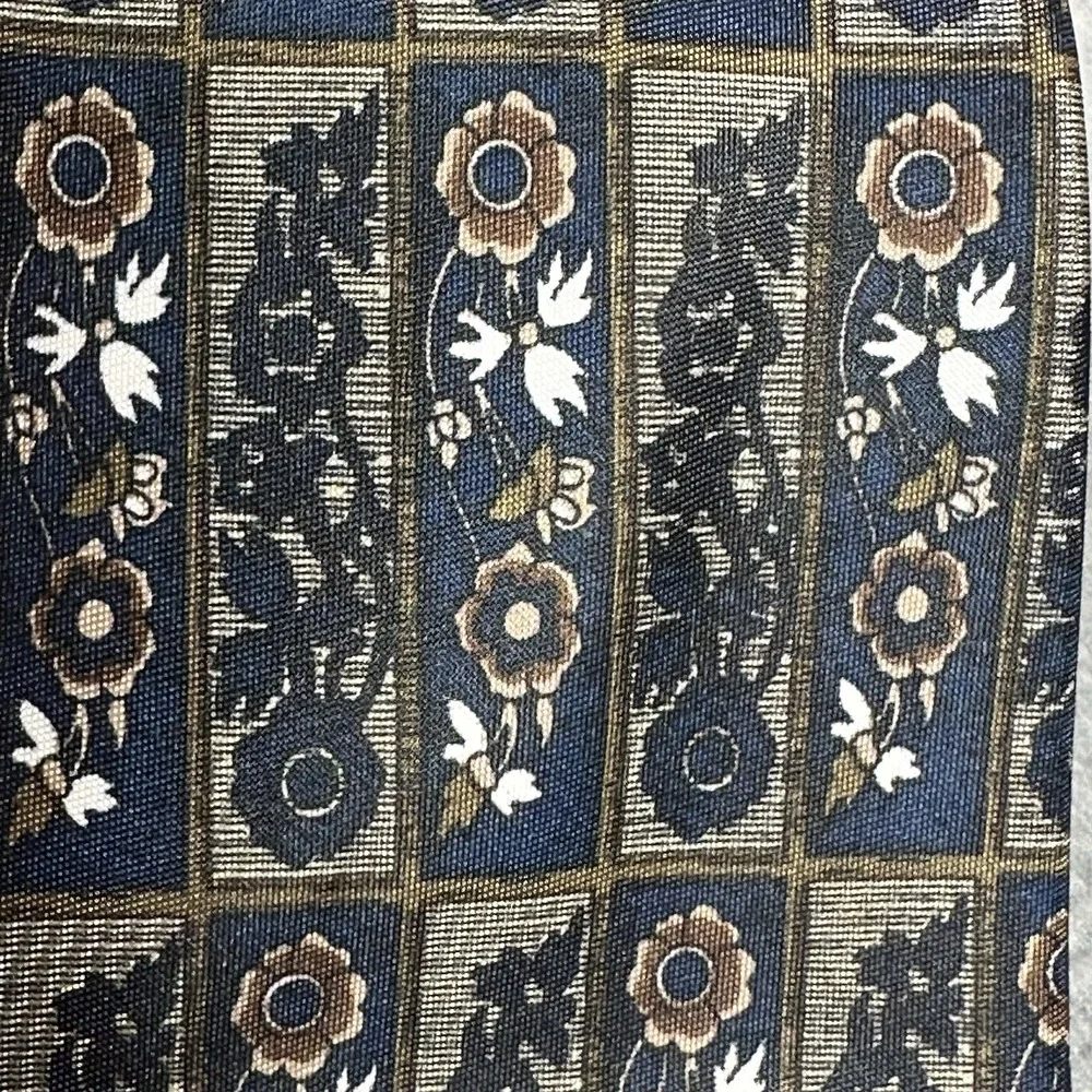 Adolfo XL Vintage Tie Geometric Floral Blue Brown Polyester 64x3.75in